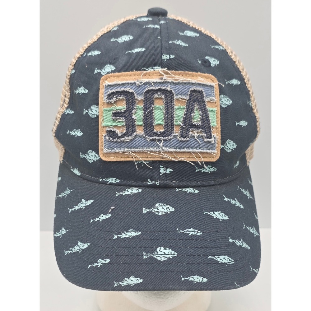 Legacy 30A Trucker Hat Navy Blue Fish Tan Mesh Snapback Cap Forida Emerald Coast
